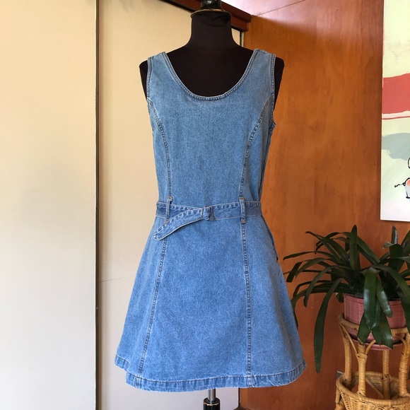 Vintage 90s denim romper skort mini dress - Picture 2 of 8